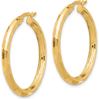 14K Yellow Gold Polished and Diamond-Cut Hoop Earrings - 33.5mm Length by 0