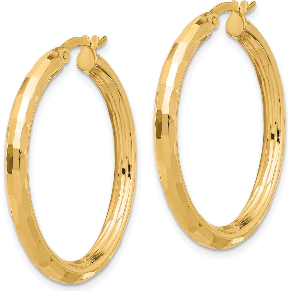 14K Yellow Gold Polished and Diamond-Cut Hoop Earrings - 33.5mm Length by 0