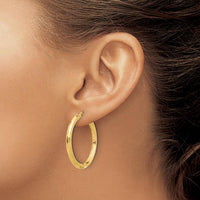 14K Yellow Gold Polished and Diamond-Cut Hoop Earrings - 33.5mm Length by 0
