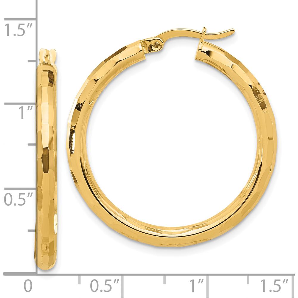 14K Yellow Gold Polished and Diamond-Cut Hoop Earrings - 33.5mm Length by 0
