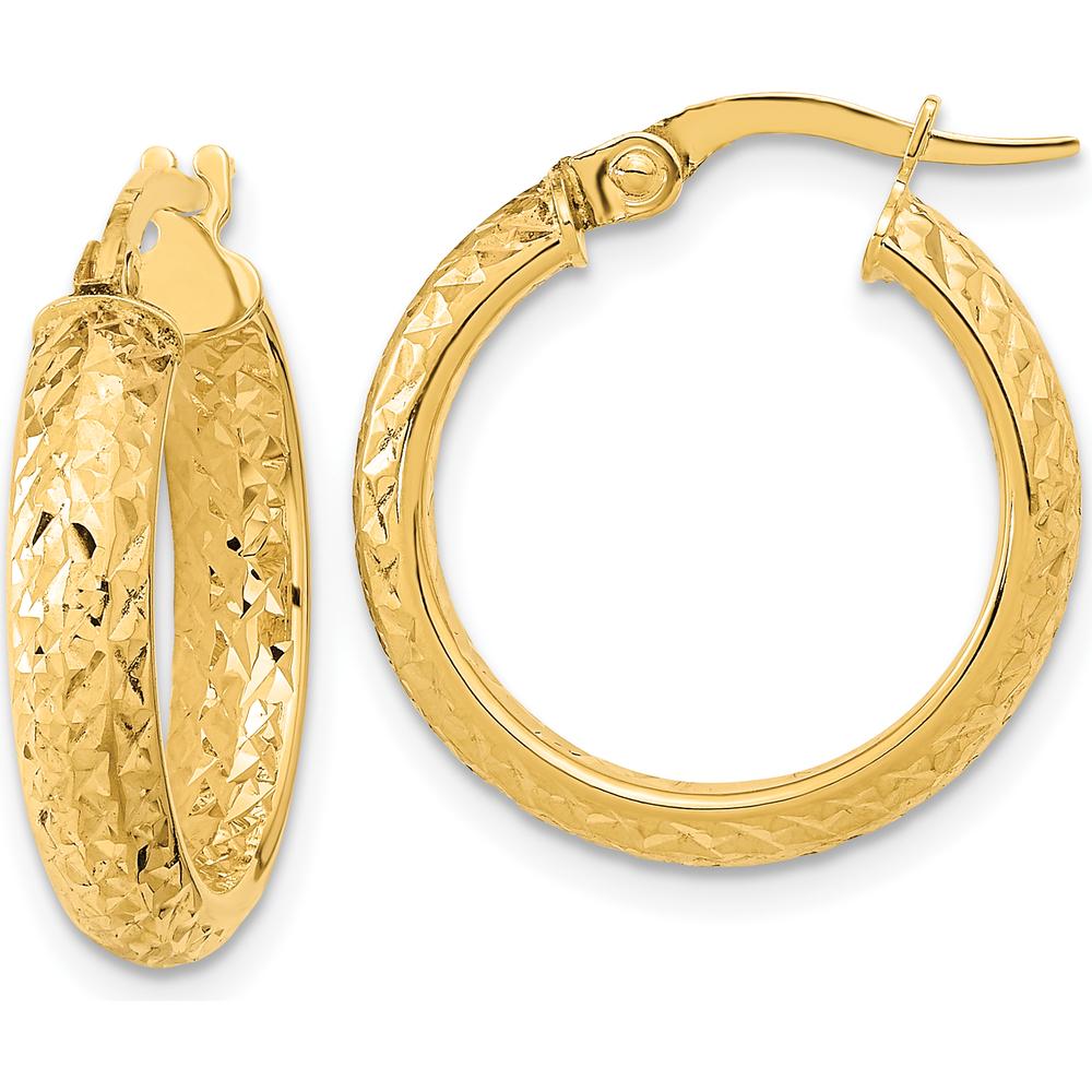 14K Yellow Gold Polished and Diamond-Cut In & Out Fancy Hoop Earrings - 20.79mm Length by 0