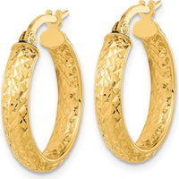 14K Yellow Gold Polished and Diamond-Cut In & Out Fancy Hoop Earrings - 20.79mm Length by 0