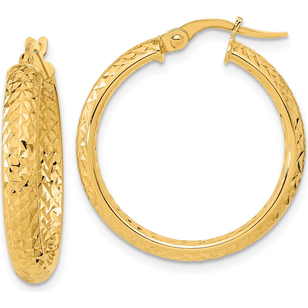 14K Yellow Gold Polished and Diamond-Cut Inside and Out Fancy Hoop Earrings - 25.79mm Length by 0