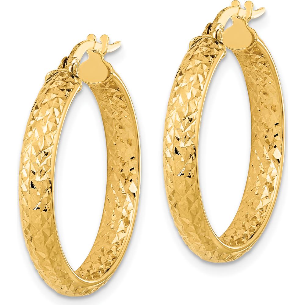 14K Yellow Gold Polished and Diamond-Cut Inside and Out Fancy Hoop Earrings - 25.79mm Length by 0