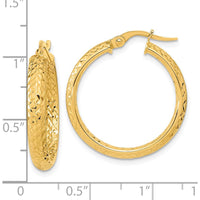 14K Yellow Gold Polished and Diamond-Cut Inside and Out Fancy Hoop Earrings - 25.79mm Length by 0