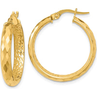 14K Yellow Gold Polished and Diamond-Cut Inside Fancy Hoop Earrings - 24.66mm Length by 0