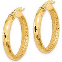 14K Yellow Gold Polished and Diamond-Cut Inside Fancy Hoop Earrings - 24.66mm Length by 0