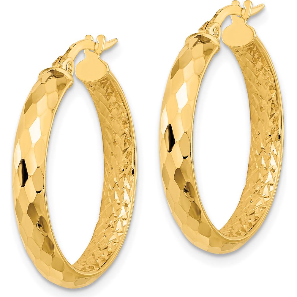 14K Yellow Gold Polished and Diamond-Cut Inside Fancy Hoop Earrings - 24.66mm Length by 0
