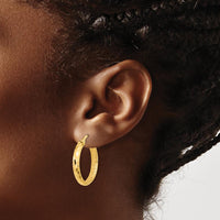 14K Yellow Gold Polished and Diamond-Cut Inside Fancy Hoop Earrings - 24.66mm Length by 0