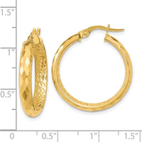 14K Yellow Gold Polished and Diamond-Cut Inside Fancy Hoop Earrings - 24.66mm Length by 0