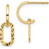 14K Yellow Gold Polished and Diamond-Cut J-Hoop Dangle Earrings by Oro Pregiato