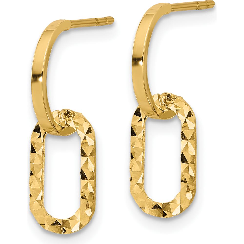 14K Yellow Gold Polished and Diamond-Cut J-Hoop Dangle Earrings by Oro Pregiato