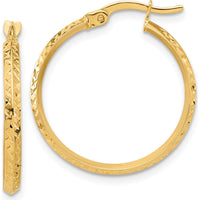 14K Yellow Gold Polished and Diamond-Cut Knife Edge Large Hoop Earrings - 25.5mm Length by 0