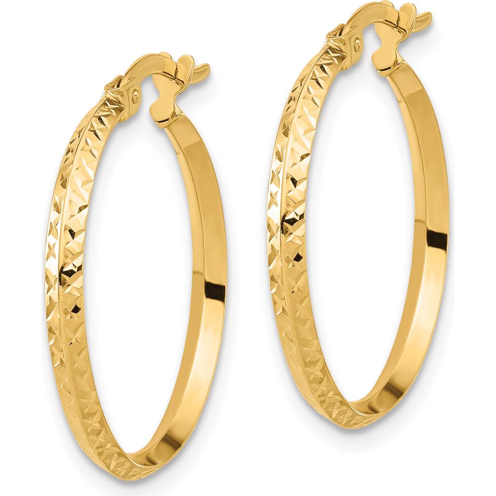 14K Yellow Gold Polished and Diamond-Cut Knife Edge Large Hoop Earrings - 25.5mm Length by 0