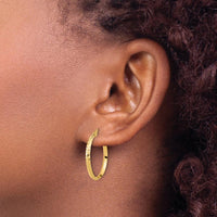 14K Yellow Gold Polished and Diamond-Cut Knife Edge Large Hoop Earrings - 25.5mm Length by 0