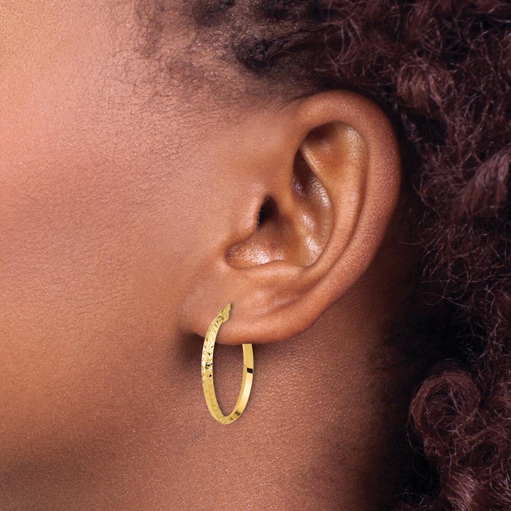 14K Yellow Gold Polished and Diamond-Cut Knife Edge Large Hoop Earrings - 25.5mm Length by 0