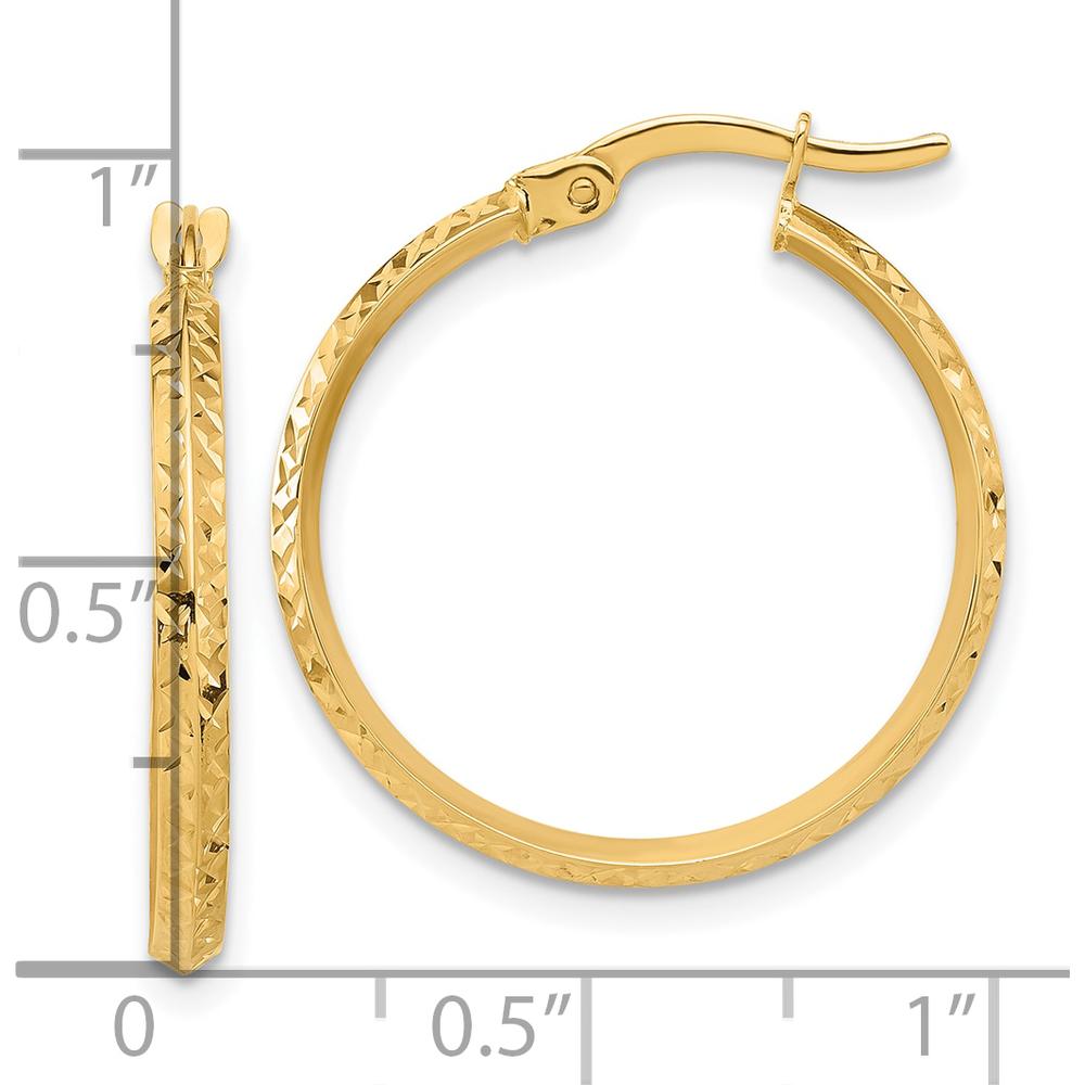 14K Yellow Gold Polished and Diamond-Cut Knife Edge Large Hoop Earrings - 25.5mm Length by 0