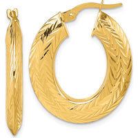 14K Yellow Gold Polished and Diamond-cut Knife-edge Oval Tube Hoop Earrings - 27mm by 0