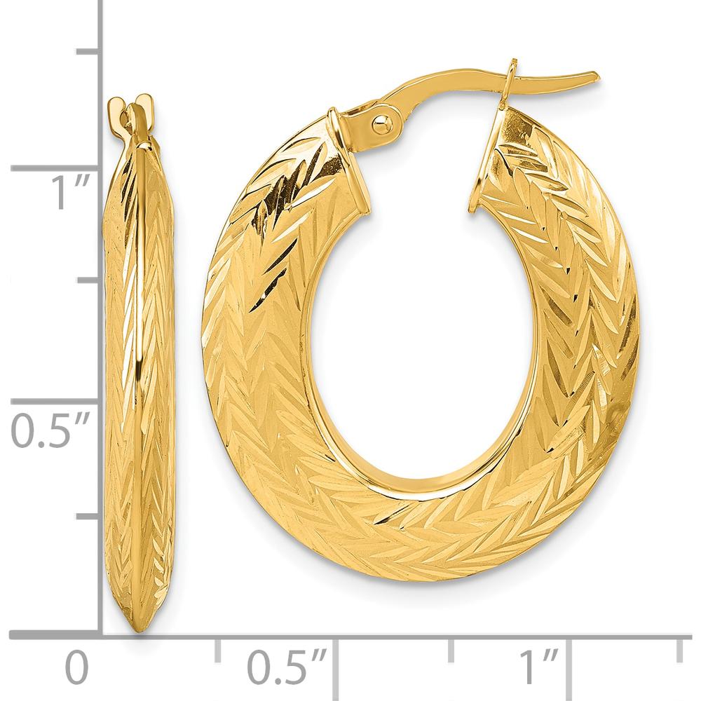 14K Yellow Gold Polished and Diamond-cut Knife-edge Oval Tube Hoop Earrings - 27mm by 0