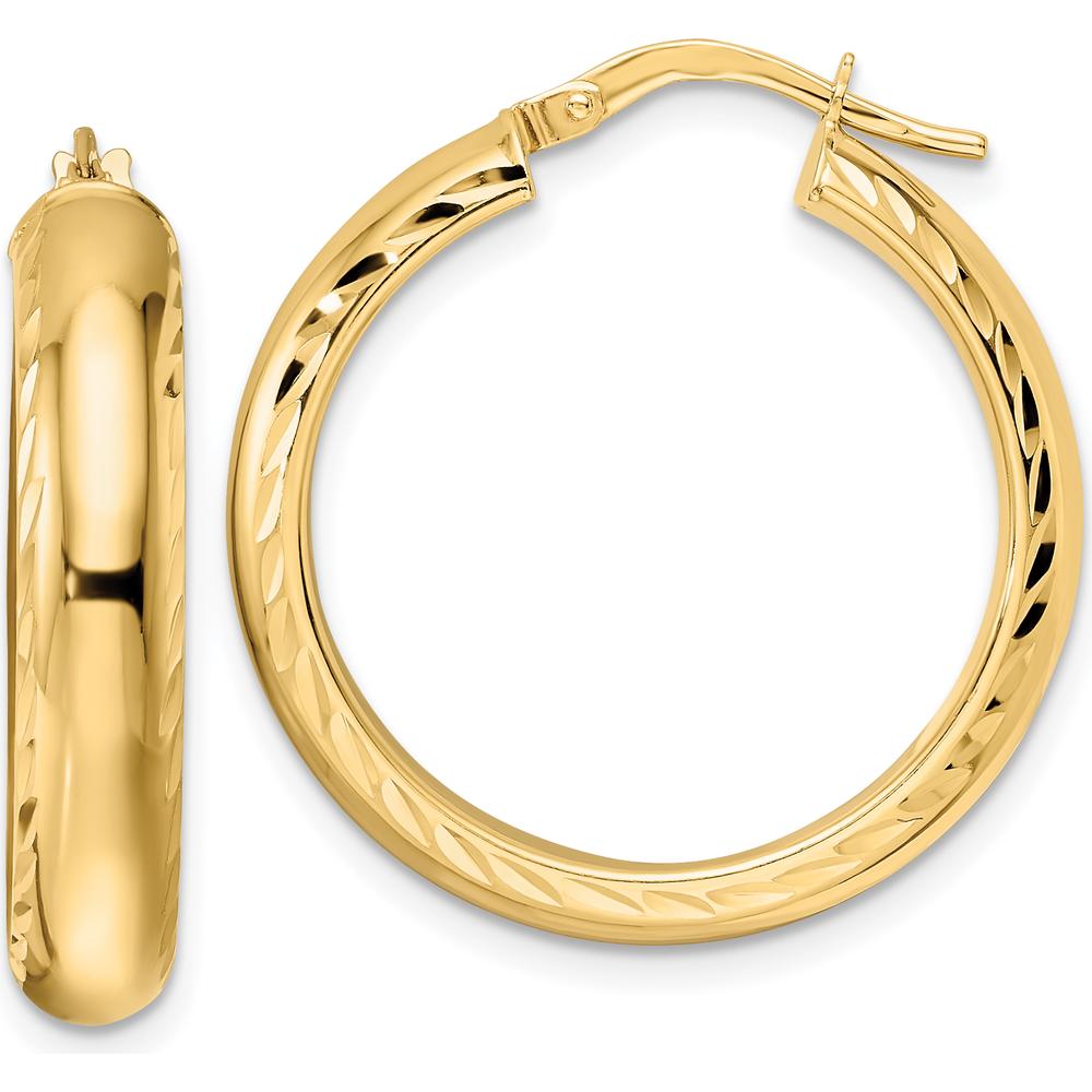14K Yellow Gold Polished & Diamond-Cut Large Hoop Earrings - 25.65mm Length, 5mm Thickness by 0