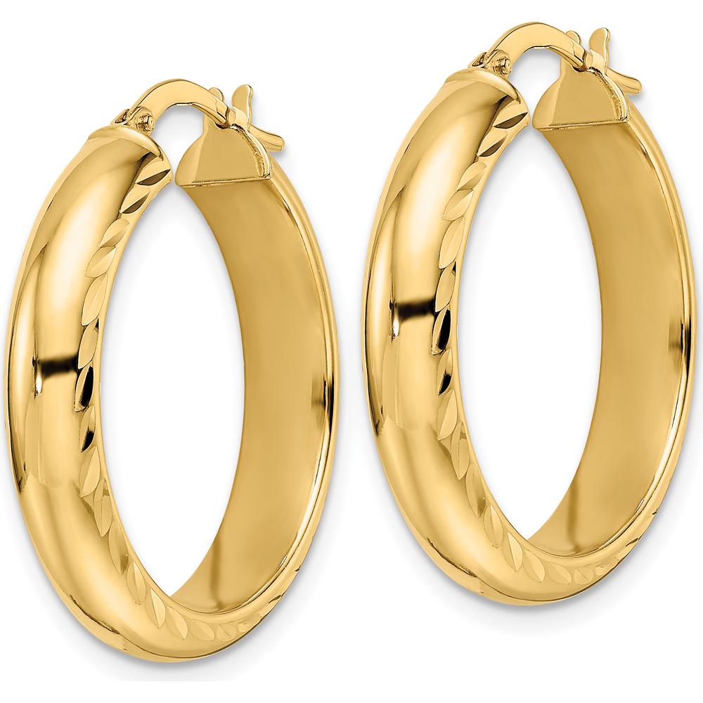 14K Yellow Gold Polished & Diamond-Cut Large Hoop Earrings - 25.65mm Length, 5mm Thickness by 0