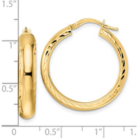 14K Yellow Gold Polished & Diamond-Cut Large Hoop Earrings - 25.65mm Length, 5mm Thickness by 0