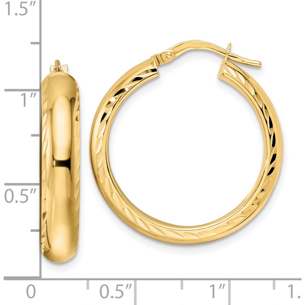 14K Yellow Gold Polished & Diamond-Cut Large Hoop Earrings - 25.65mm Length, 5mm Thickness by 0