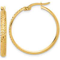 14K Yellow Gold Polished and Diamond-Cut Large Hoop Earrings - 26.75mm Length by 0