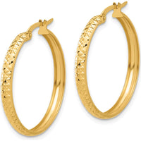 14K Yellow Gold Polished and Diamond-Cut Large Hoop Earrings - 26.75mm Length by 0