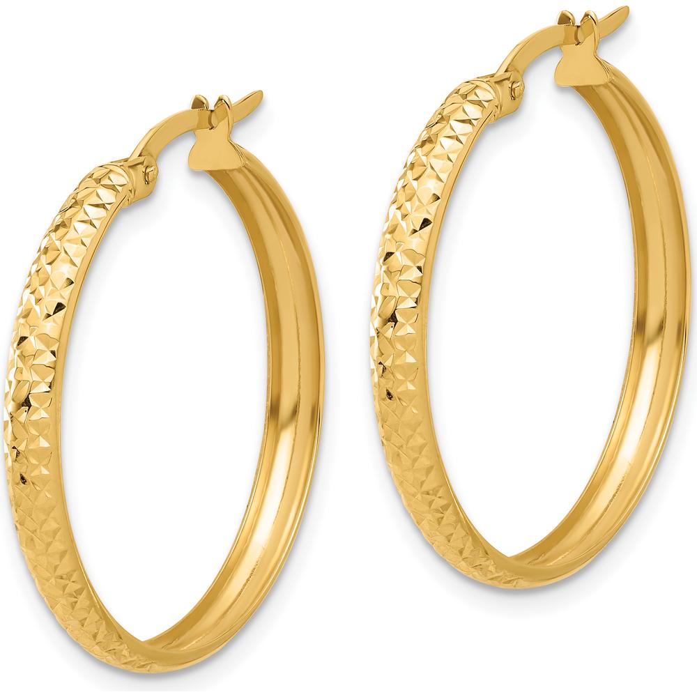14K Yellow Gold Polished and Diamond-Cut Large Hoop Earrings - 26.75mm Length by 0