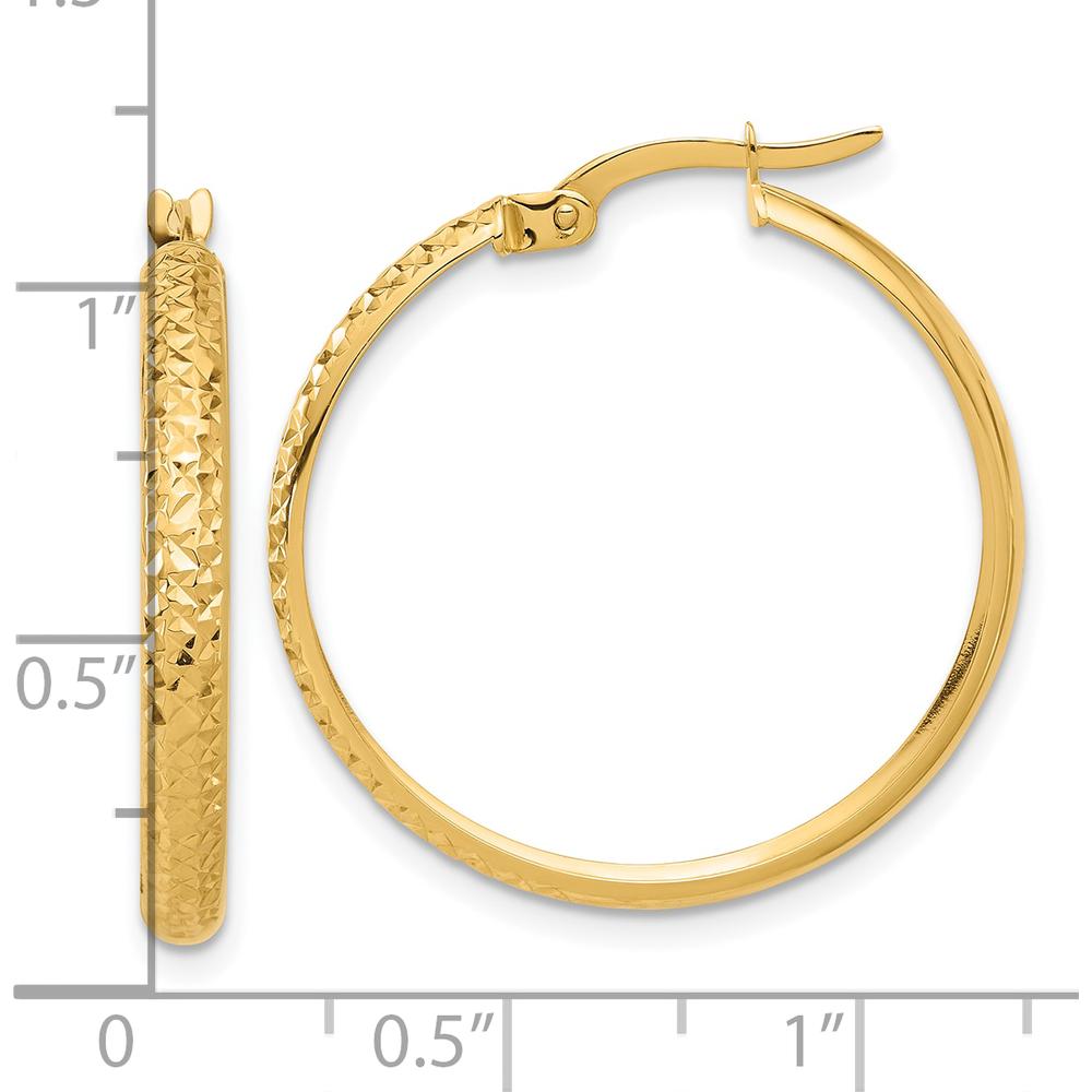 14K Yellow Gold Polished and Diamond-Cut Large Hoop Earrings - 26.75mm Length by 0