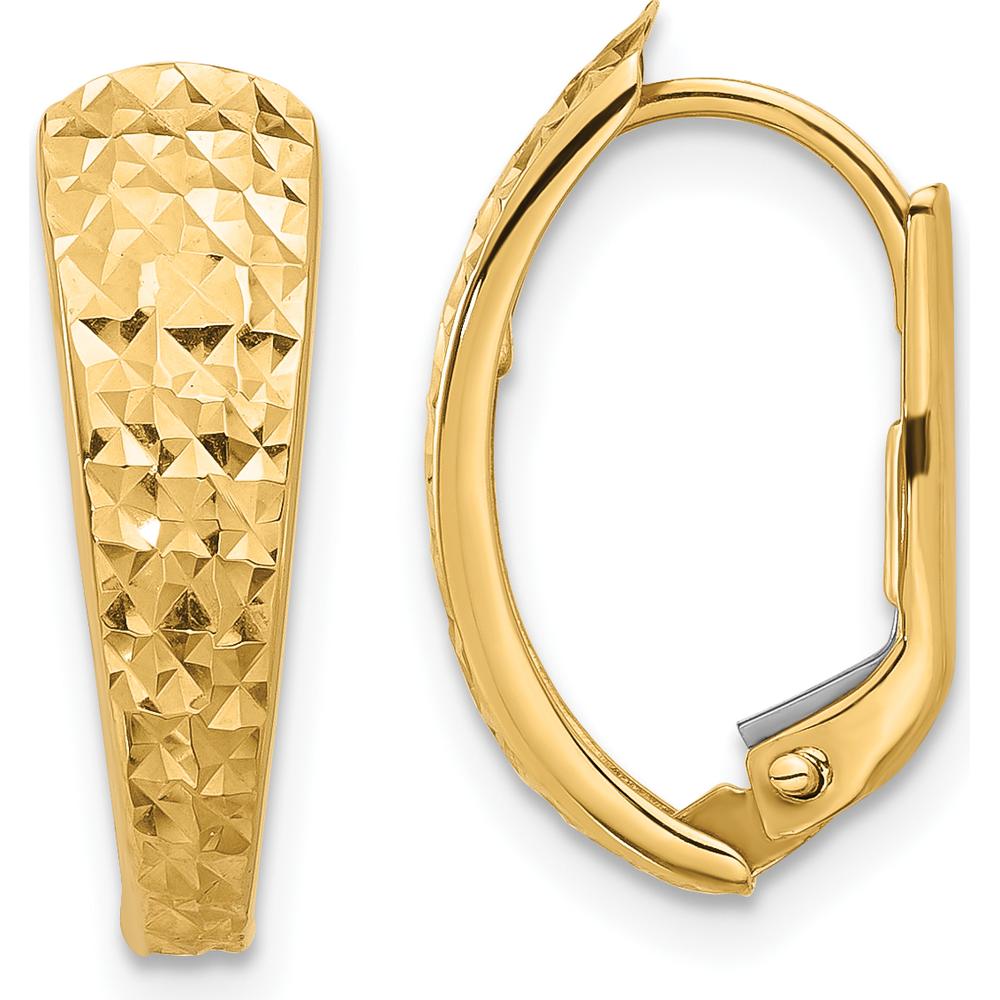 14K Yellow Gold Polished and Diamond-Cut Leverback Hoop Earrings by 0