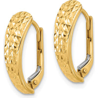 14K Yellow Gold Polished and Diamond-Cut Leverback Hoop Earrings by 0