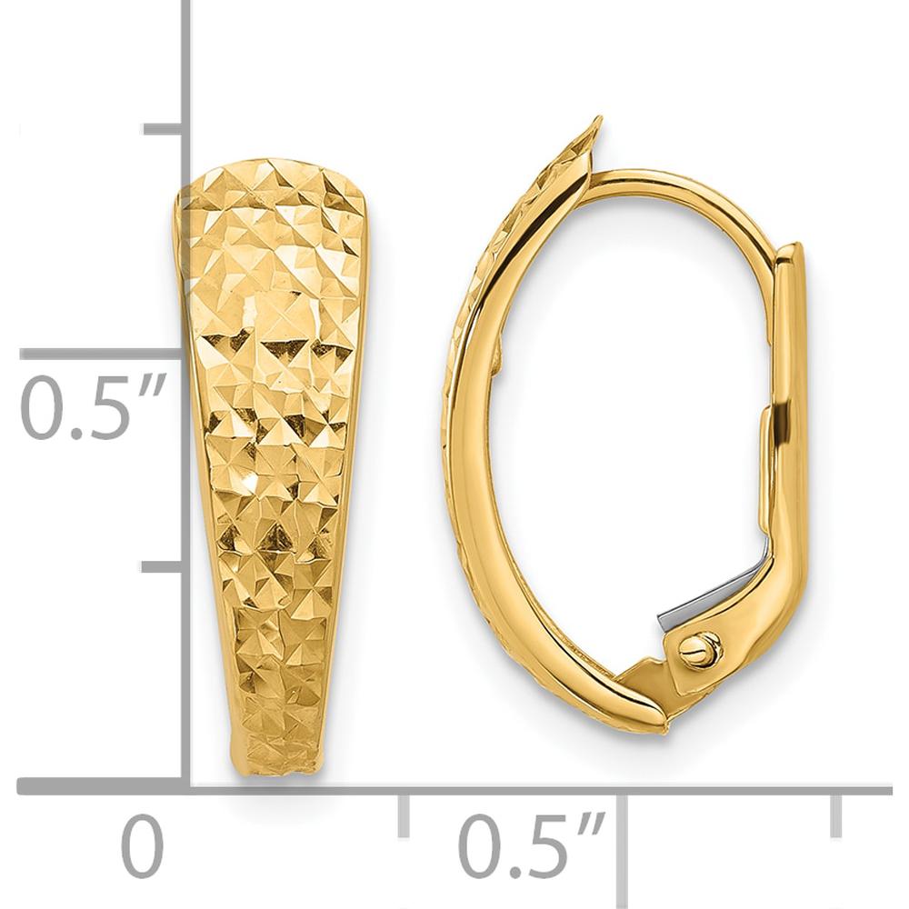 14K Yellow Gold Polished and Diamond-Cut Leverback Hoop Earrings by 0