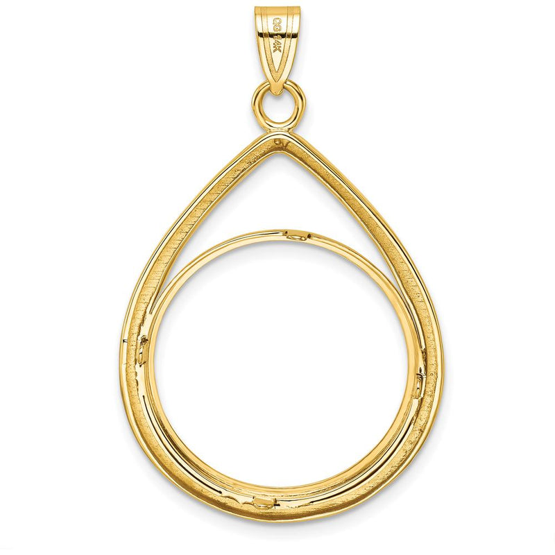 14K Yellow Gold Polished and Diamond-Cut Lightweight Teardrop Pendant for 1/4 oz. American Eagle Coin by Numis Coin Jewelry