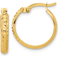 14K Yellow Gold Polished and Diamond-Cut Medium Hoop Earrings - 19.6mm Length by 0