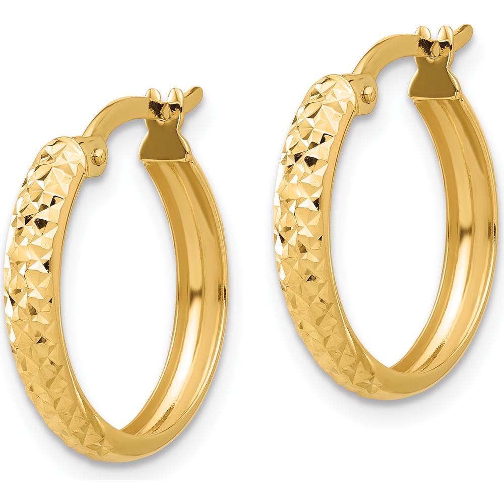 14K Yellow Gold Polished and Diamond-Cut Medium Hoop Earrings - 19.6mm Length by 0