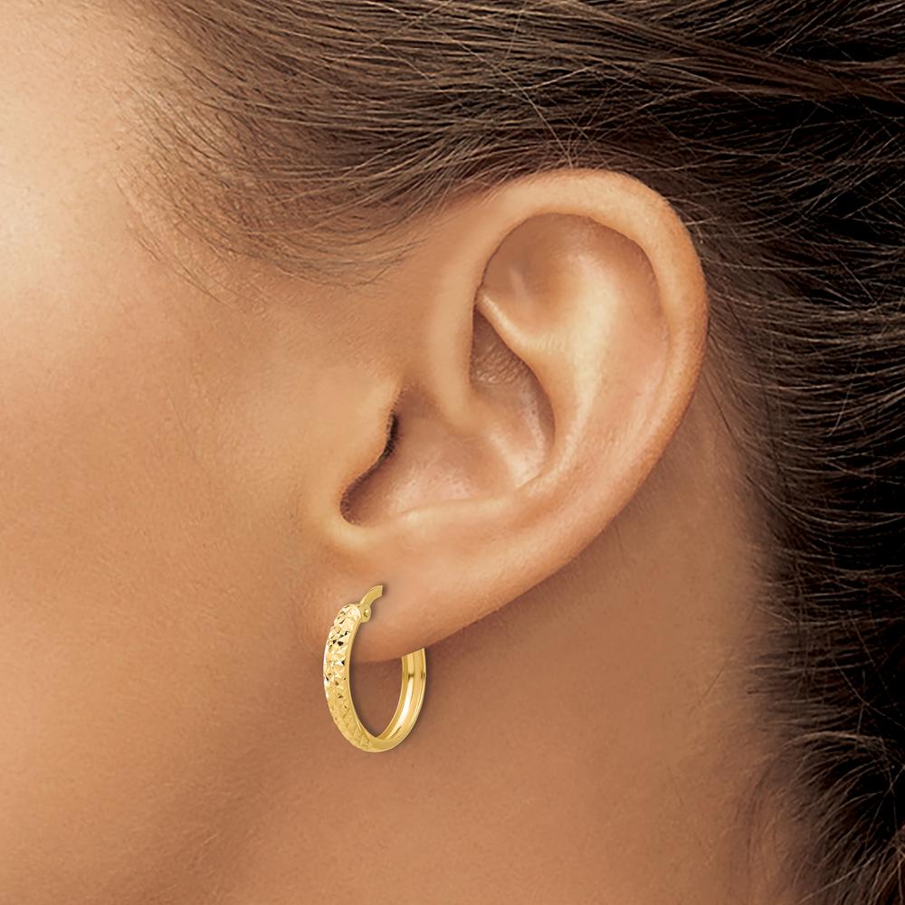 14K Yellow Gold Polished and Diamond-Cut Medium Hoop Earrings - 19.6mm Length by 0
