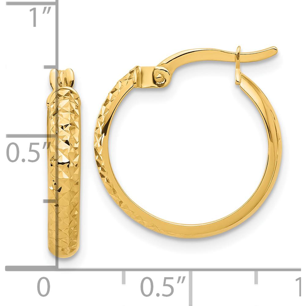 14K Yellow Gold Polished and Diamond-Cut Medium Hoop Earrings - 19.6mm Length by 0