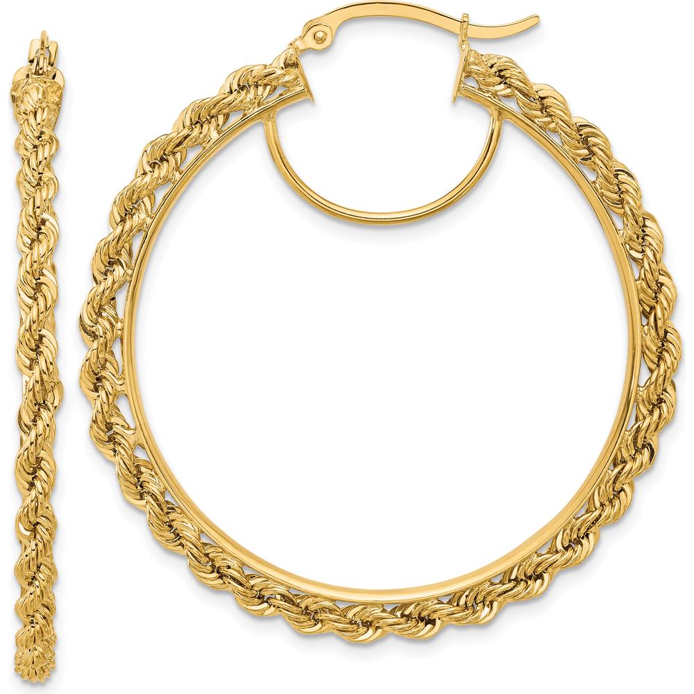 14K Yellow Gold Polished and Diamond-Cut Rope 45mm Hoop Earrings by Oro Pregiato