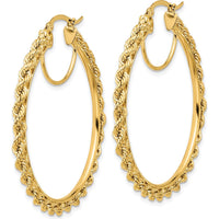 14K Yellow Gold Polished and Diamond-Cut Rope 45mm Hoop Earrings by Oro Pregiato