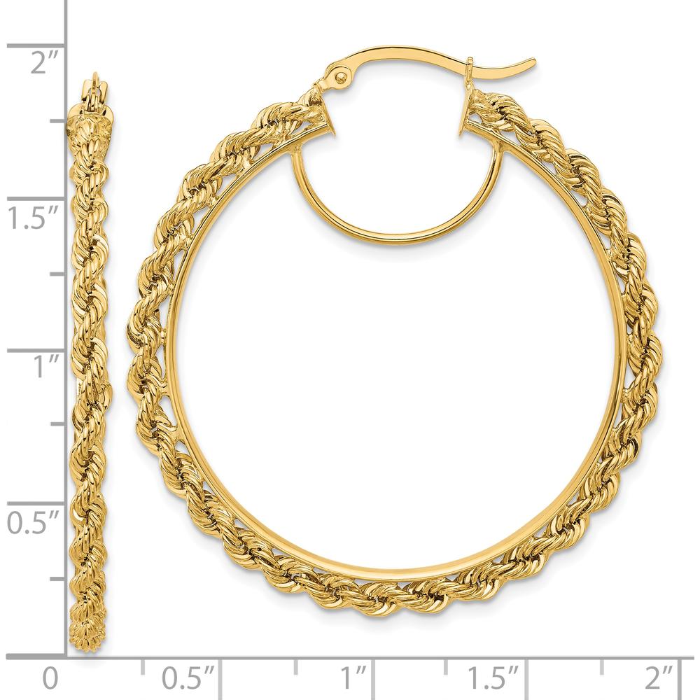 14K Yellow Gold Polished and Diamond-Cut Rope 45mm Hoop Earrings by Oro Pregiato