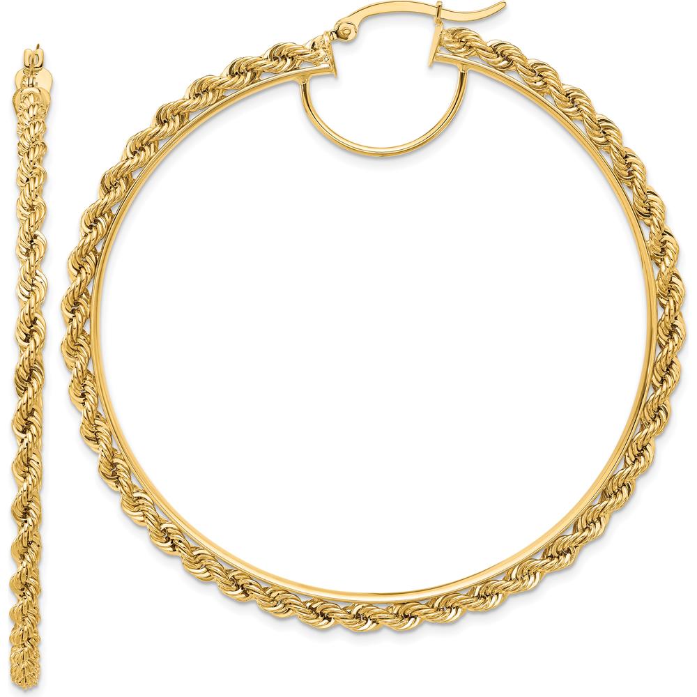 14K Yellow Gold Polished and Diamond-Cut Rope 60mm Hoop Earrings by Oro Pregiato