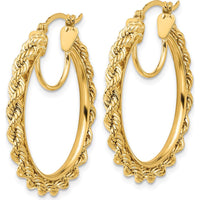 14K Yellow Gold Polished and Diamond-Cut Rope Hoop Earrings - 30mm by Oro Pregiato