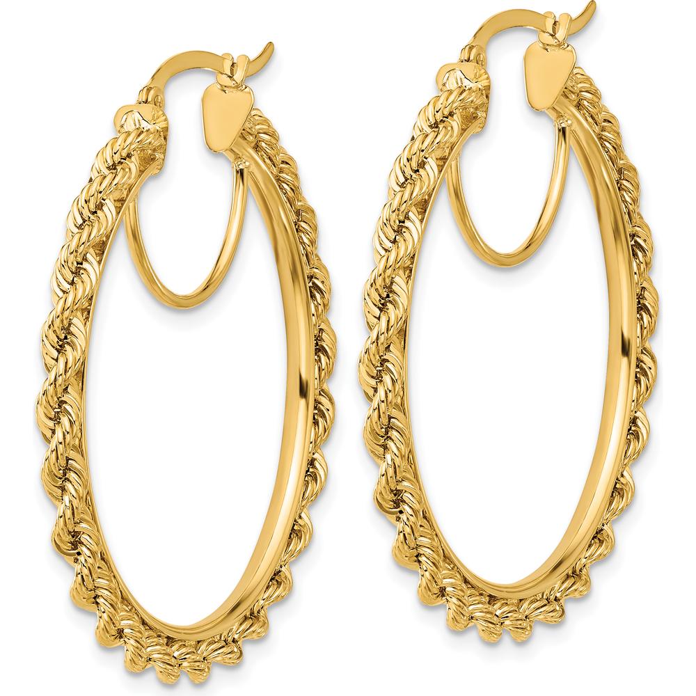 14K Yellow Gold Polished and Diamond-Cut Rope Large Hoop Earrings - 40mm by Oro Pregiato