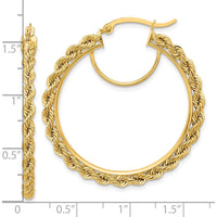 14K Yellow Gold Polished and Diamond-Cut Rope Large Hoop Earrings - 40mm by Oro Pregiato