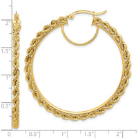 14K Yellow Gold Polished and Diamond-Cut Rope Large Hoop Earrings - 50mm Diameter by Oro Pregiato