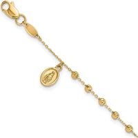 14K Yellow Gold Polished and Diamond-Cut Rosary Bracelet with Miraculous Medal and Cross Charm - 7.5" Length by Oro Pregiato