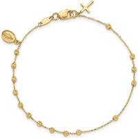 14K Yellow Gold Polished and Diamond-Cut Rosary Bracelet with Miraculous Medal and Cross Charm - 7.5" Length by Oro Pregiato