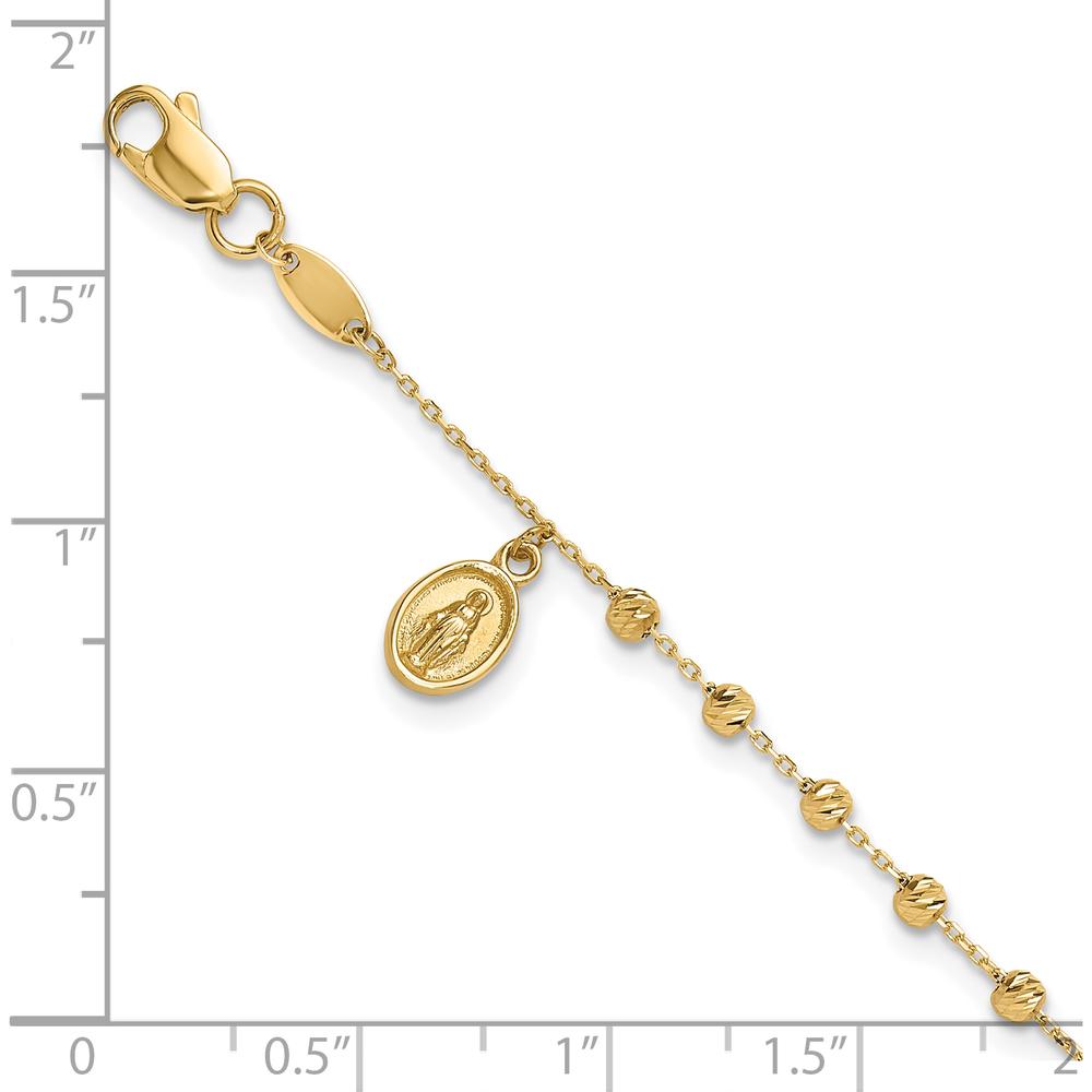 14K Yellow Gold Polished and Diamond-Cut Rosary Bracelet with Miraculous Medal and Cross Charm - 7.5" Length by Oro Pregiato